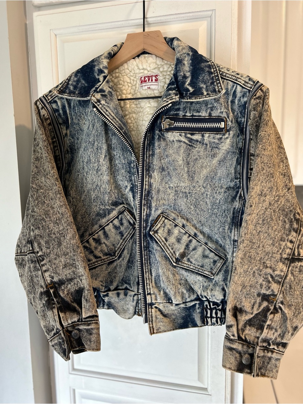 Levi's Blue Acid-Wash Sherpa Denim Jacket two toned